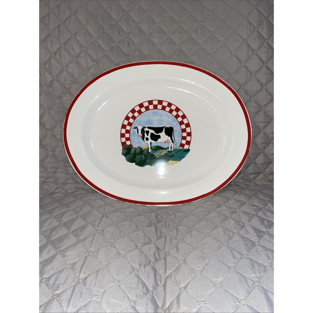 Century Stoneware Fannie's Farm Cow Large Serving Platter 18x14  CO2